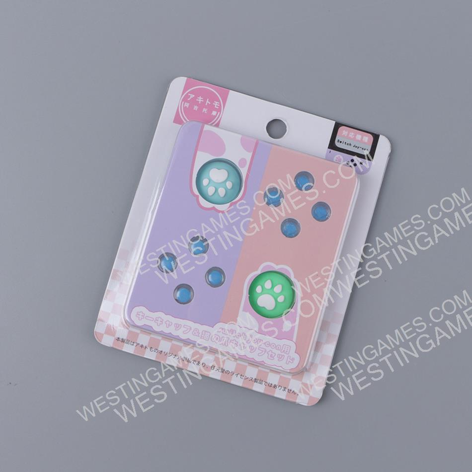 Cut Cat Paw Thumb Grips Analog Caps with lovely D-pad and ABXY Key Button For switch Blue
