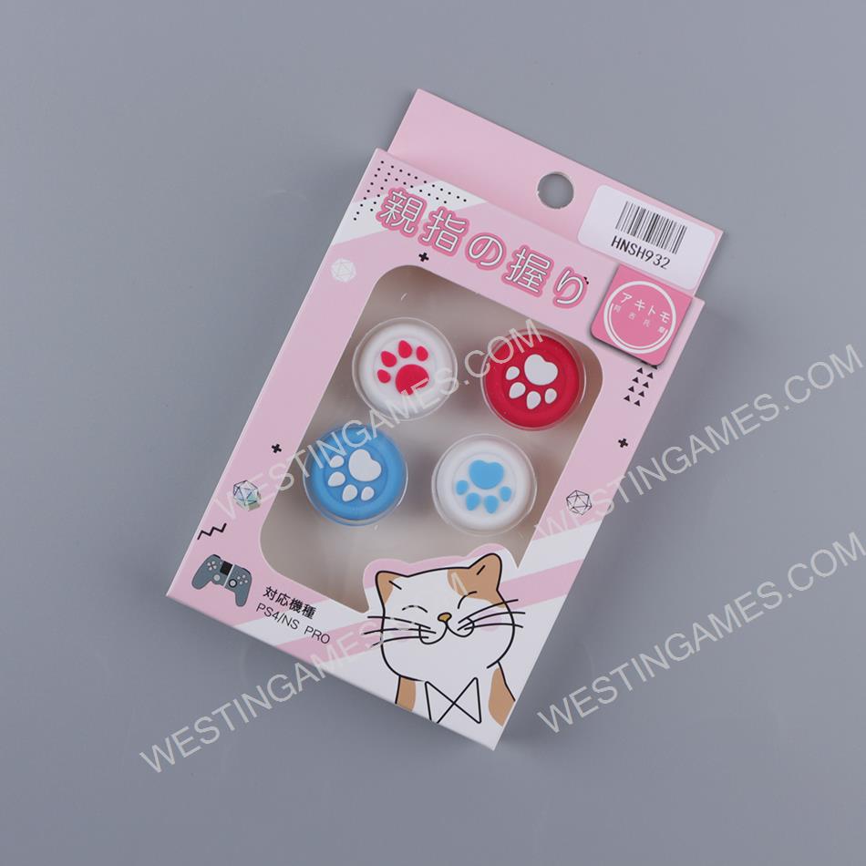 4in1 Cut Cat Paw Thumb Grips Analog Caps Silicone For Switch Pro and PS4 Deep Blue and Red
