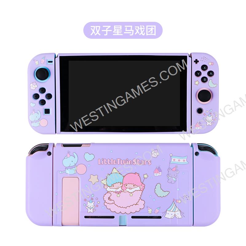 Soft TPU Grip Carton Case and Ergonomic Shock-Absorption Cover for Switch Purple Circus