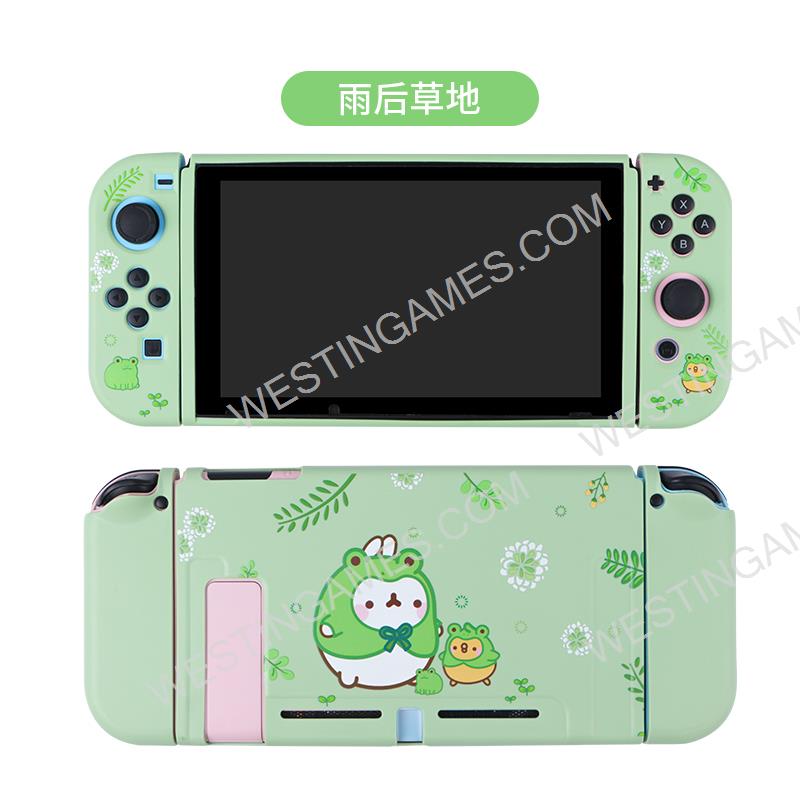 Soft TPU Grip Case and Ergonomic Shock-Absorption Cover for Switch Green Grass