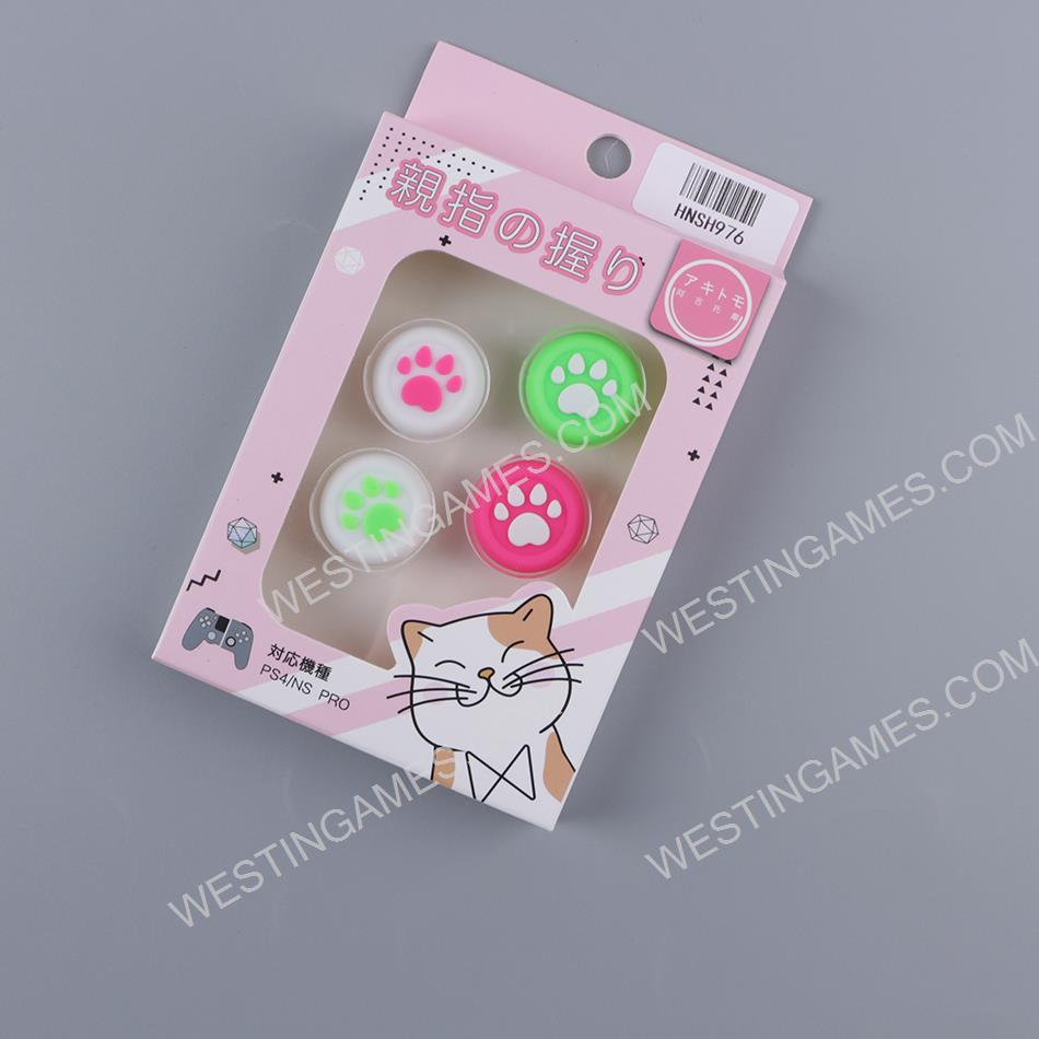 4in1 Cut Cat Paw Thumb Grips Analog Caps Silicone For switch Pro and PS4 Green and Pink