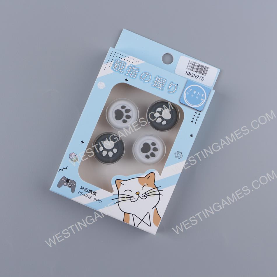 4in1 Cut Cat Paw Thumb Grips Analog Caps Silicone For switch Pro and PS4 Black and White
