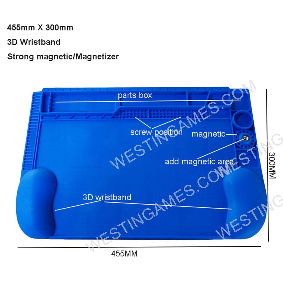455mm*300mm 3D Wristband Silicone Desktop Platform TE-604 for Soldering Station, Phone, PC, Computer Repair Mat Magnetic Heat Insulation