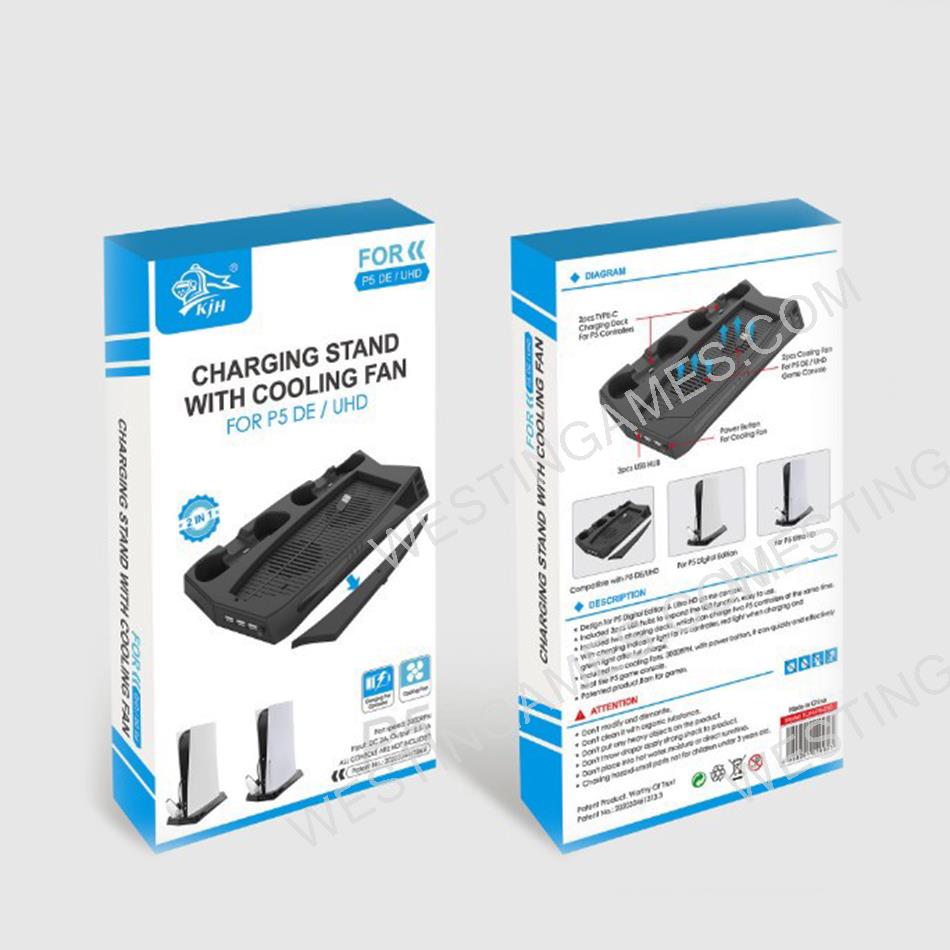 Multifunctional Cooling Stand with Discs Slot and Controller Charging Adapter for PS5 and PS5 DE