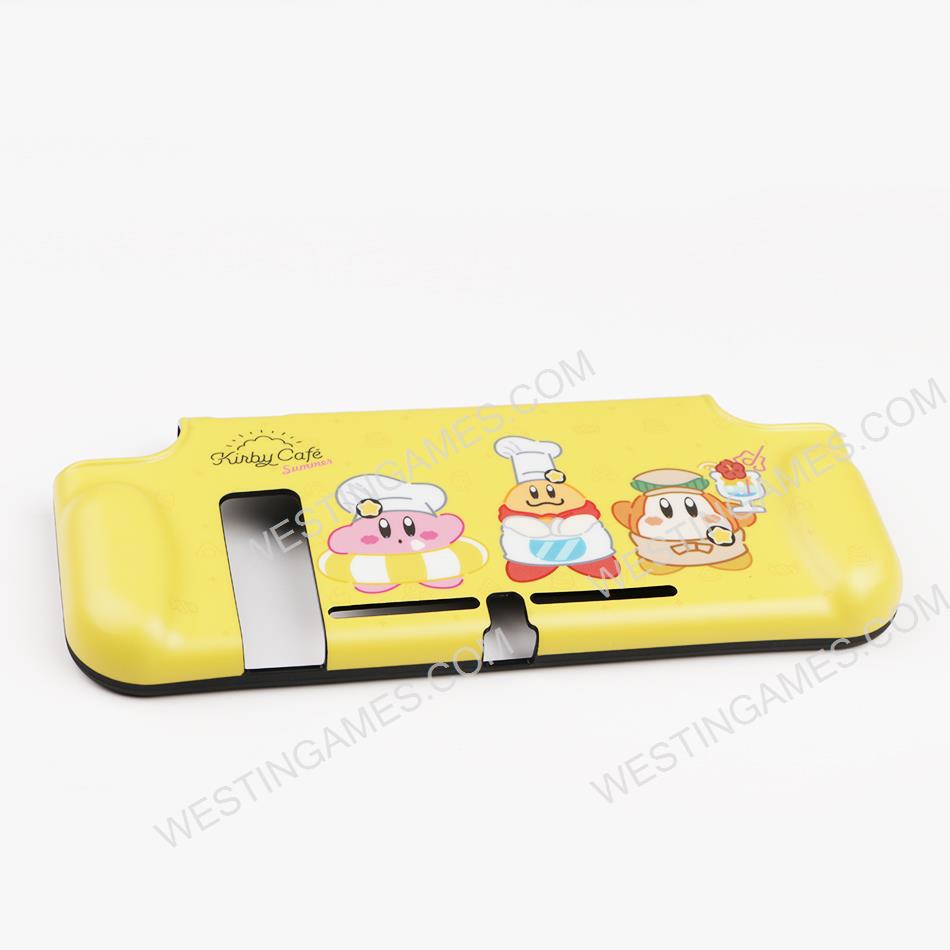 Integrated Soft tpu Handle Grip Cover Case with 6 Aanalog Grips for Switch - Yellow Kirby
