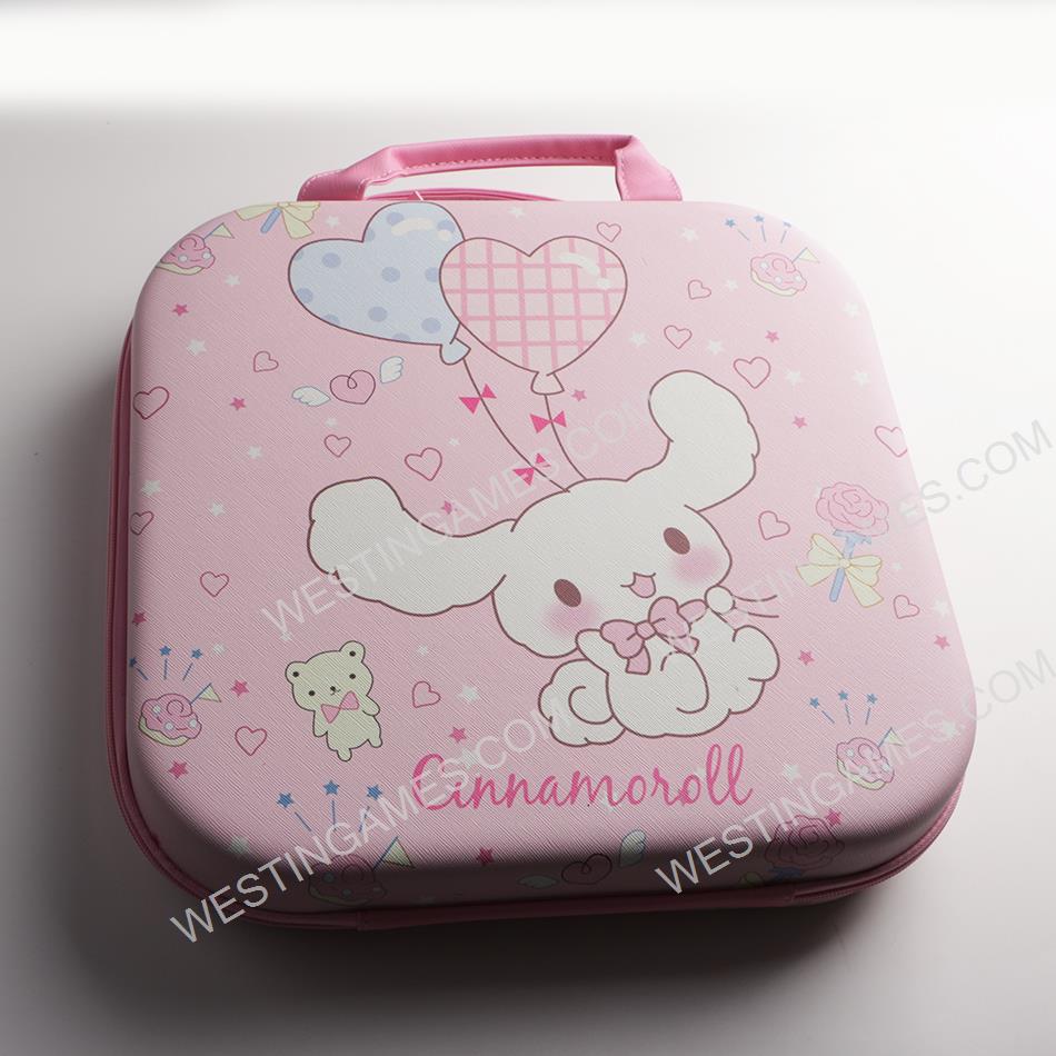 Square Hard Carrying Case Travel Pouch Bag for switch Ring Fit- pink laurel dog theme