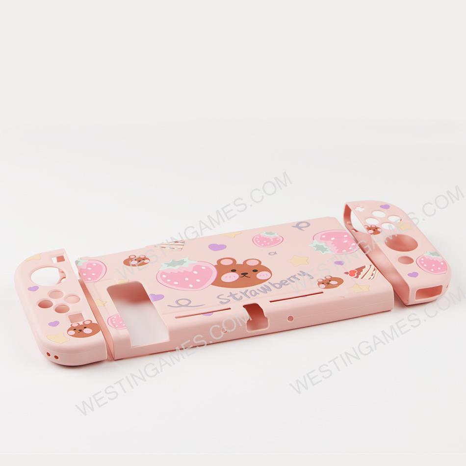 Soft TPU Grip Case and Ergonomic Shock-Absorption Cover for Switch strawberry Bear