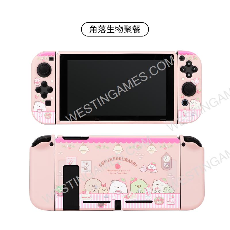 Soft TPU Grip Case and Ergonomic Shock-Absorption Cover for Switch Pink corner creature dinner party