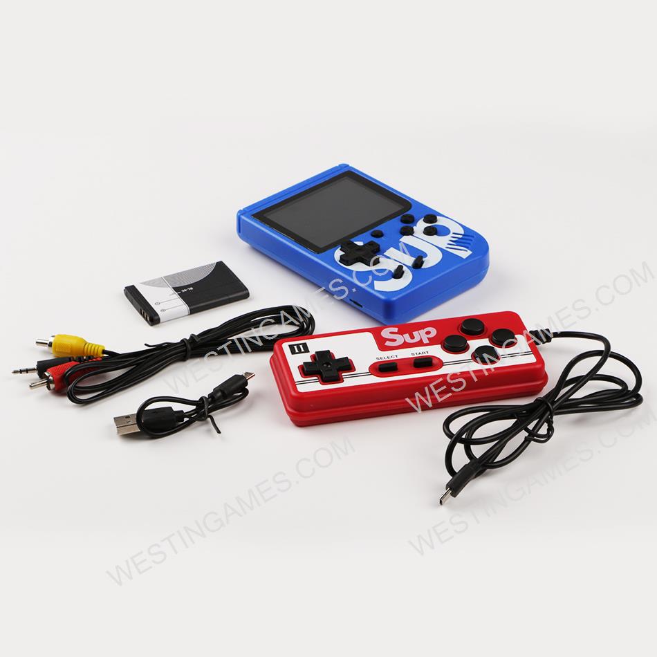 SUP FC-3 Inch screen Built-in 400 Games Retro TV Handheld Game Box Console double Players - Blue