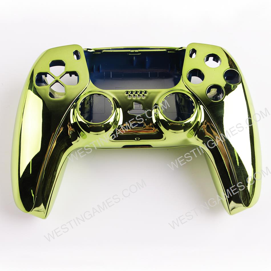 Replacement Mirror Chrome Top and Bottom Housing Shell Case for Playstation 5 PS5 Controller -  Green