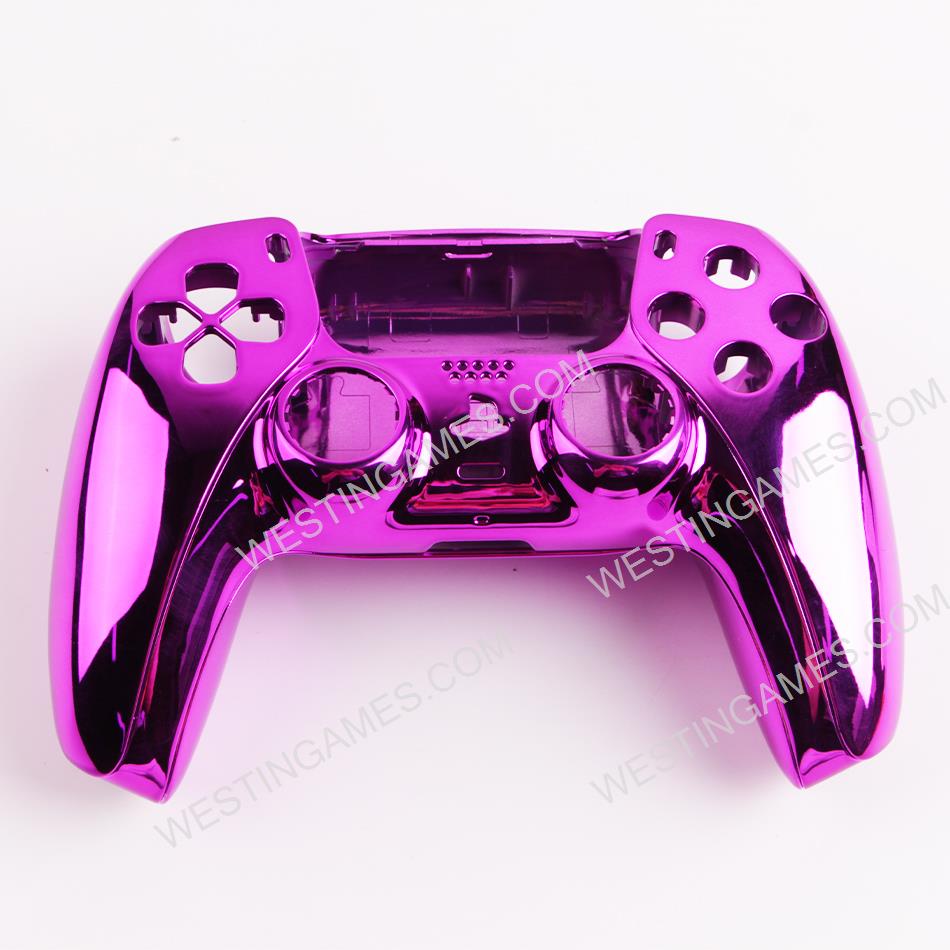 Replacement Mirror Chrome Top and Bottom Housing Shell Case for Playstation 5 PS5 Controller -  Purple