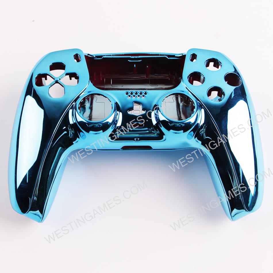Replacement Mirror Chrome Top and Bottom Housing Shell Case for Playstation 5 PS5 Controller - Blue