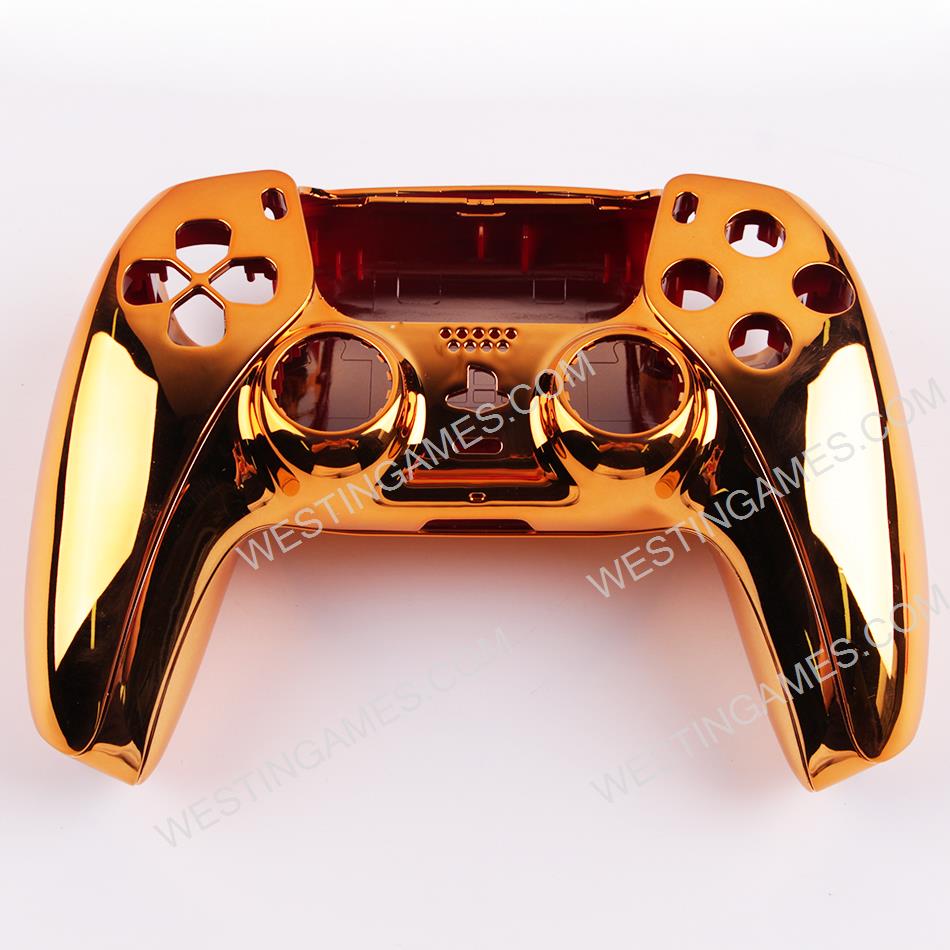 Replacement Mirror Chrome Top and Bottom Housing Shell Case for Playstation 5 PS5 Controller - Orangen