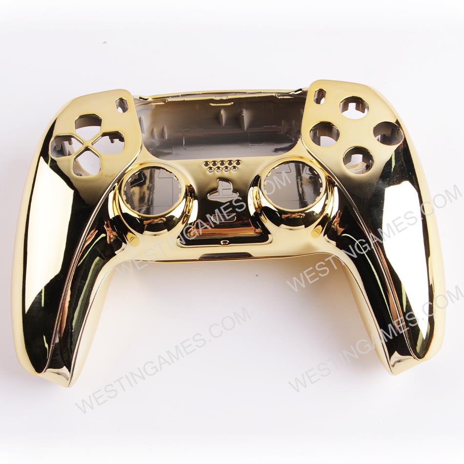 Replacement Mirror Chrome Top and Bottom Housing Shell Case for Playstation 5 PS5 Controller - Gold