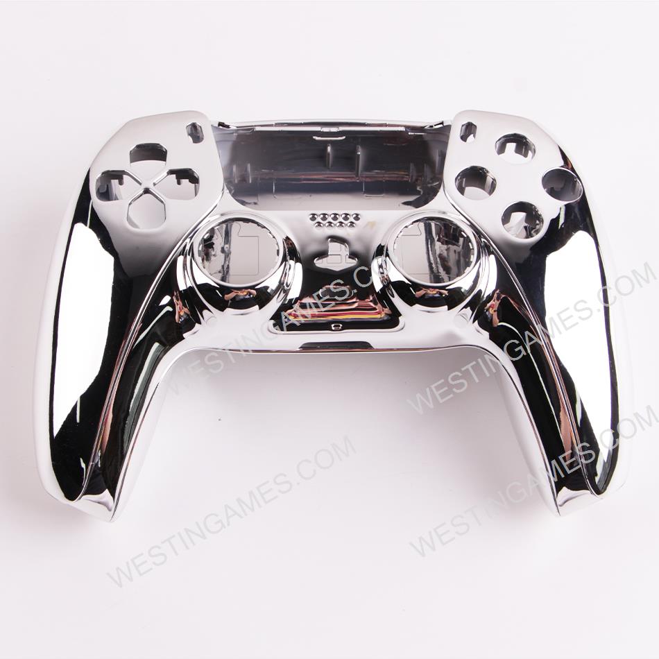 Replacement Mirror Chrome Top and Bottom Housing Shell Case for Playstation 5 PS5 Controller - Siliver
