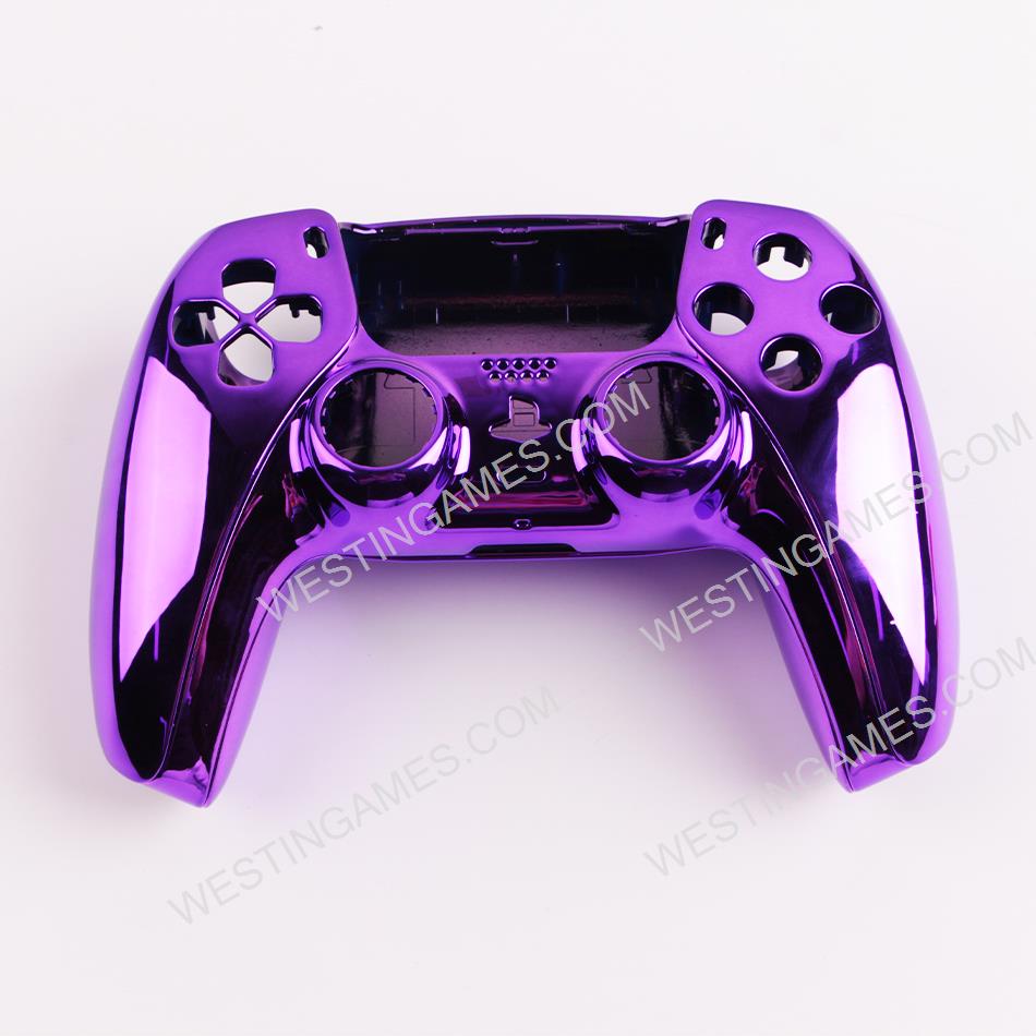 Replacement Mirror Chrome Top and Bottom Housing Shell Case for Playstation 5 PS5 Controller - Purple