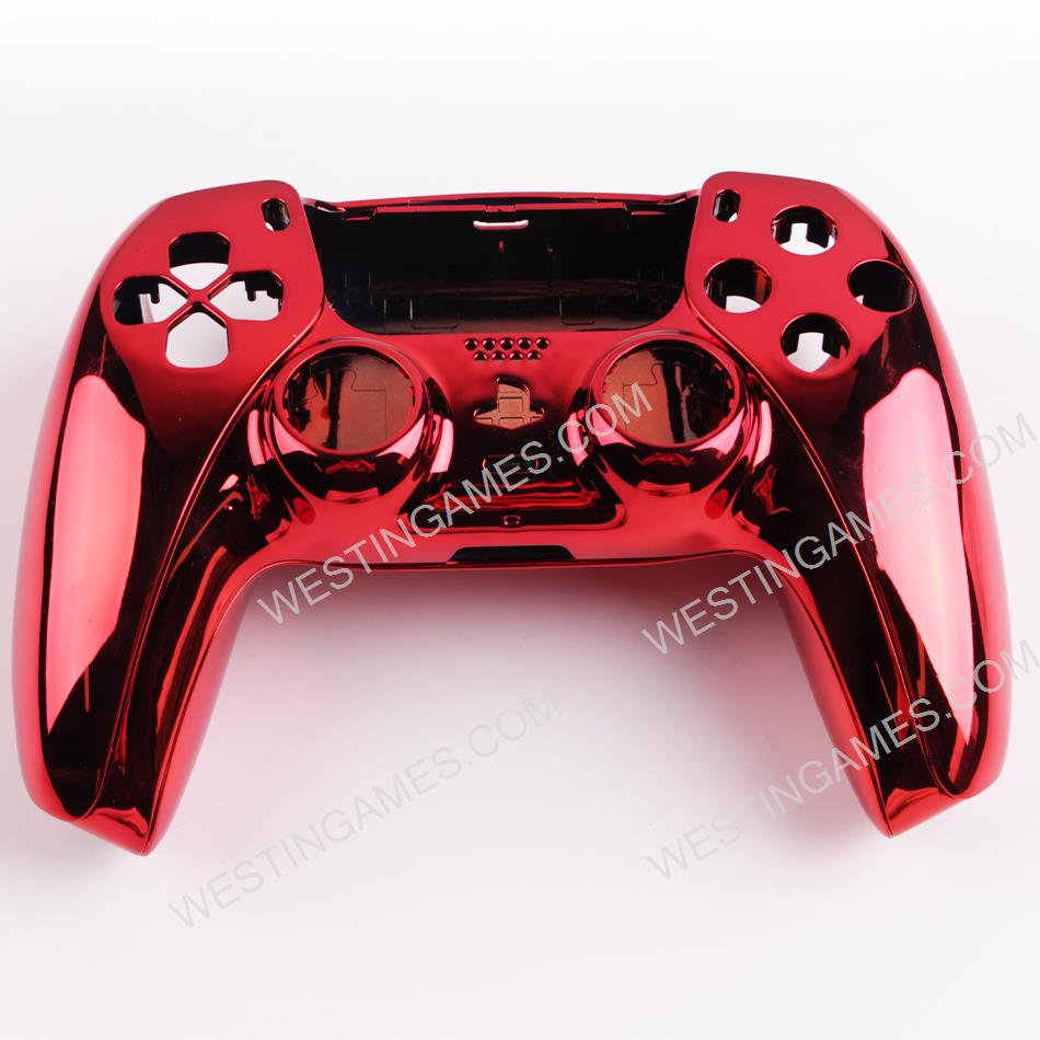 Replacement Mirror Chrome Top and Bottom Housing Shell Case for Playstation 5 PS5 Controller - Red