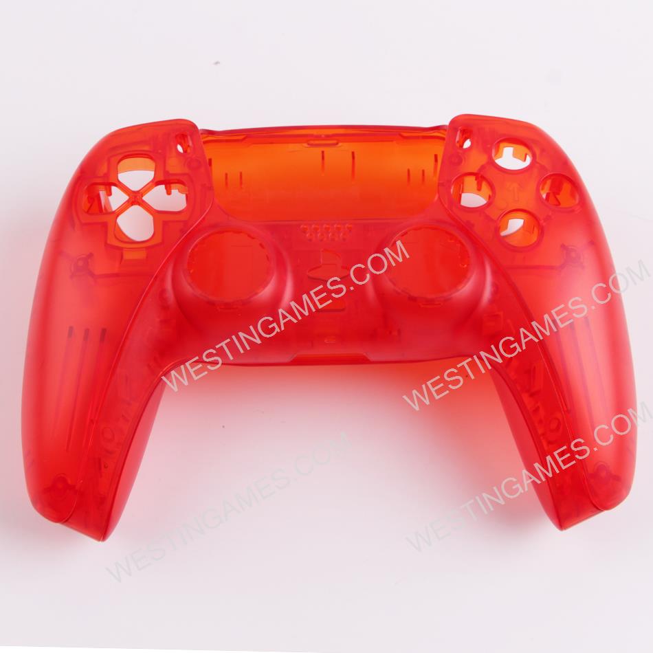 Replacement Transparent Top and Bottom Housing Shell Case for Playstation 5 PS5 Controller -  Clear Red