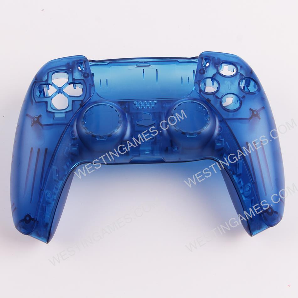 Replacement Top and Bottom Housing Shell Case for Playstation 5 PS5 Controller - Clear Blue