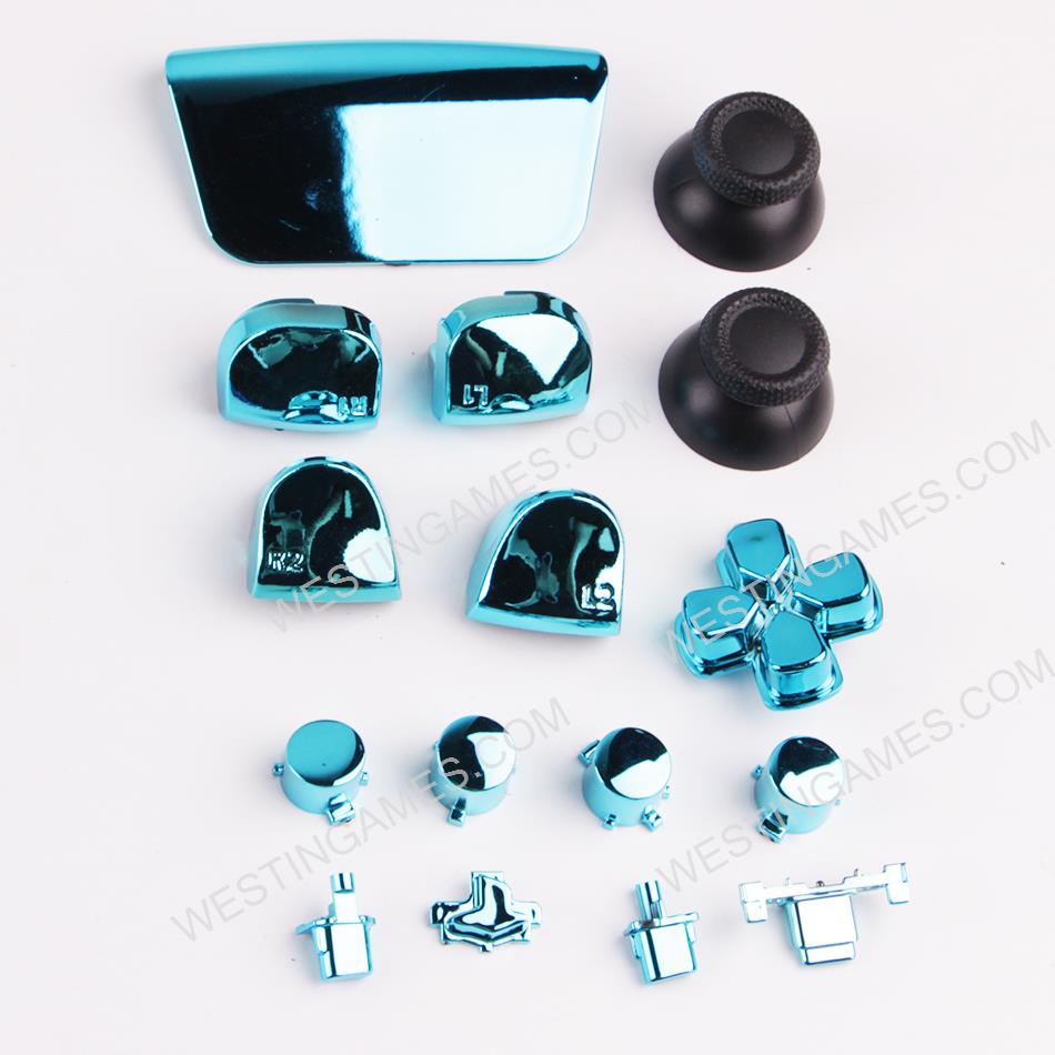 Mirror Chrome Complete Button Keys for PS5 Controller Accessories 16pc Set - Blue