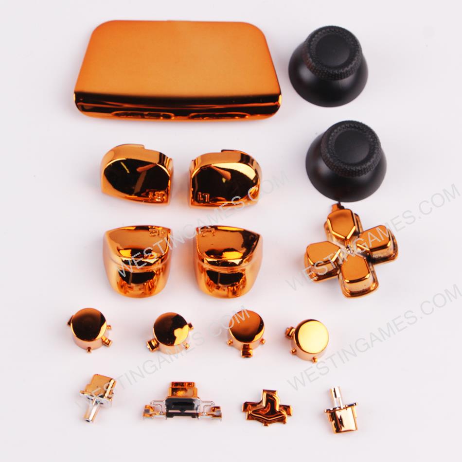 Mirror Chrome Complete Button Keys for PS5 Controller Accessories 16pc Set - Orange