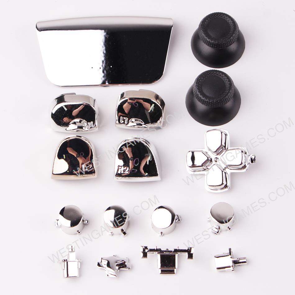 Mirror Chrome Complete Button Keys for PS5 Controller Accessories 16pc Set - Siliver
