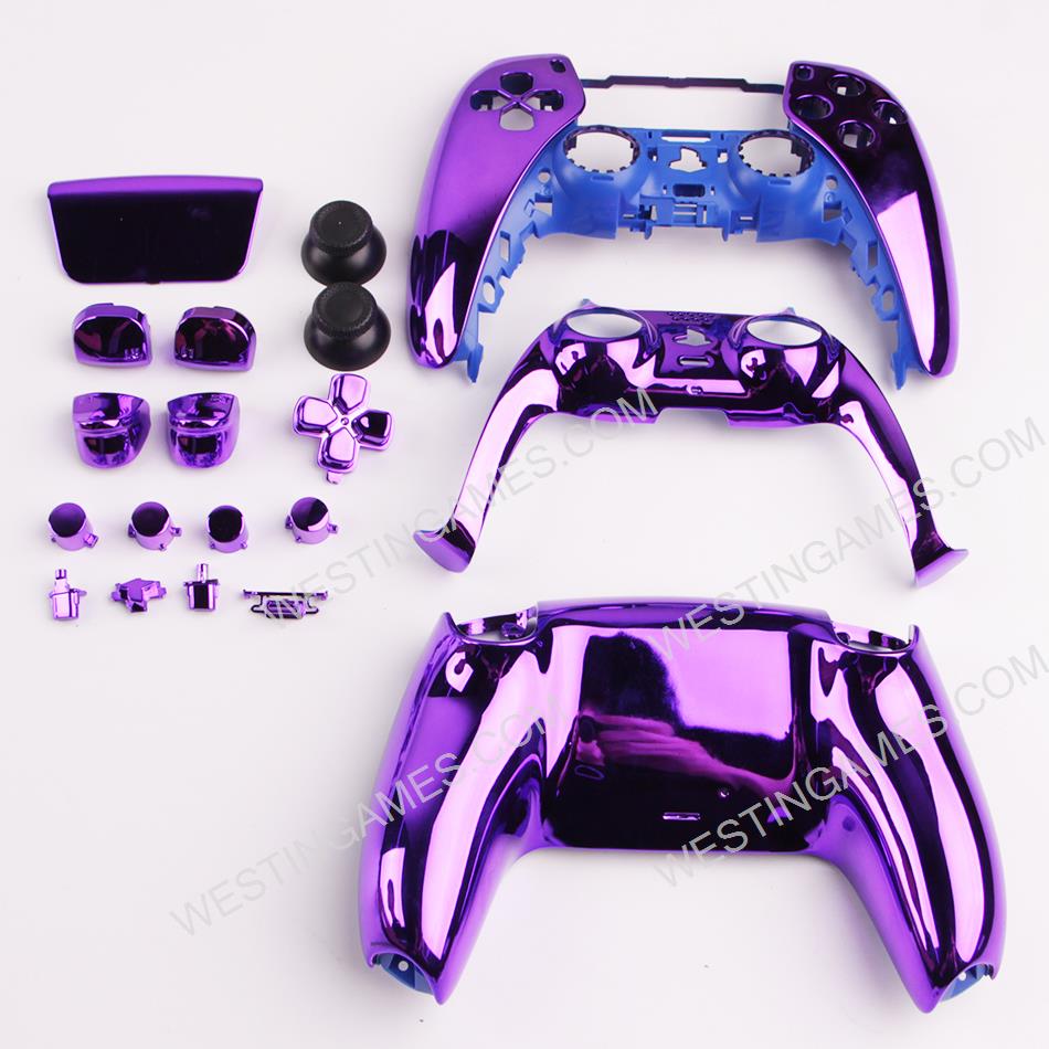 Replacement Complete Mirror Chrome Housing Shell Case with Button Kit for Playstation 5 PS5 Dualsence Controller - Purple
