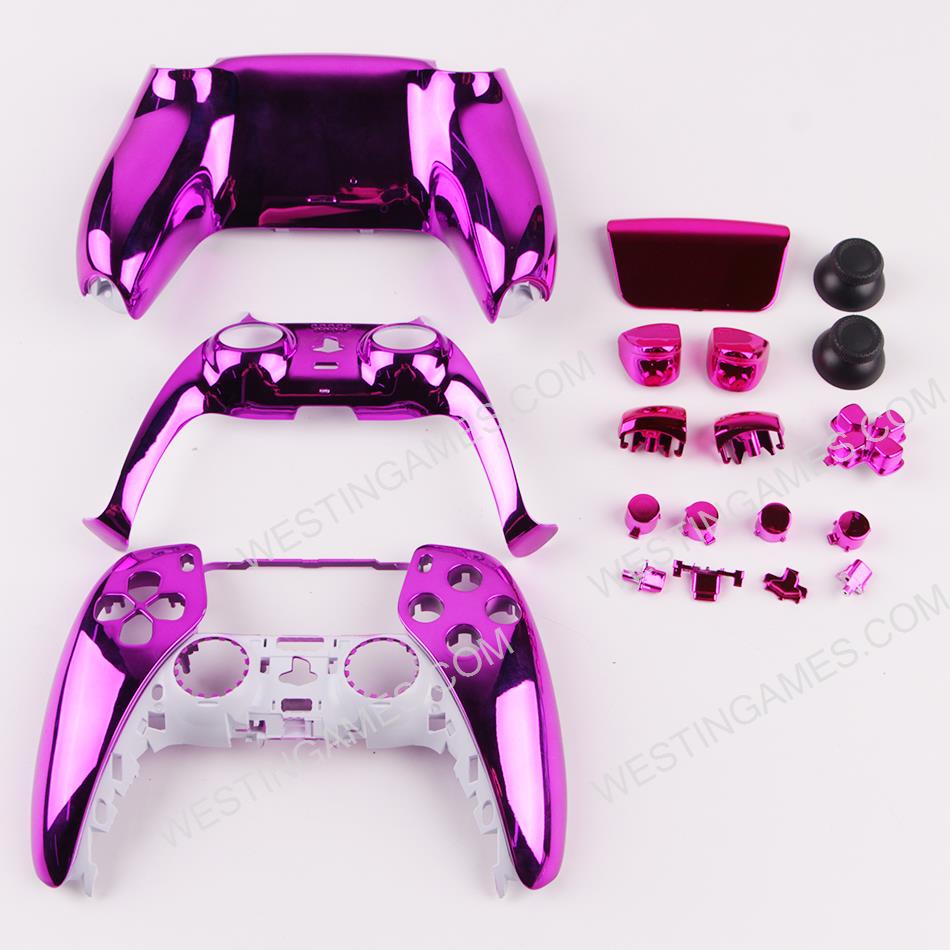Replacement Complete Mirror Chrome Housing Shell Case with Button Kit for Playstation 5 PS5 Dualsence Controller - Pink
