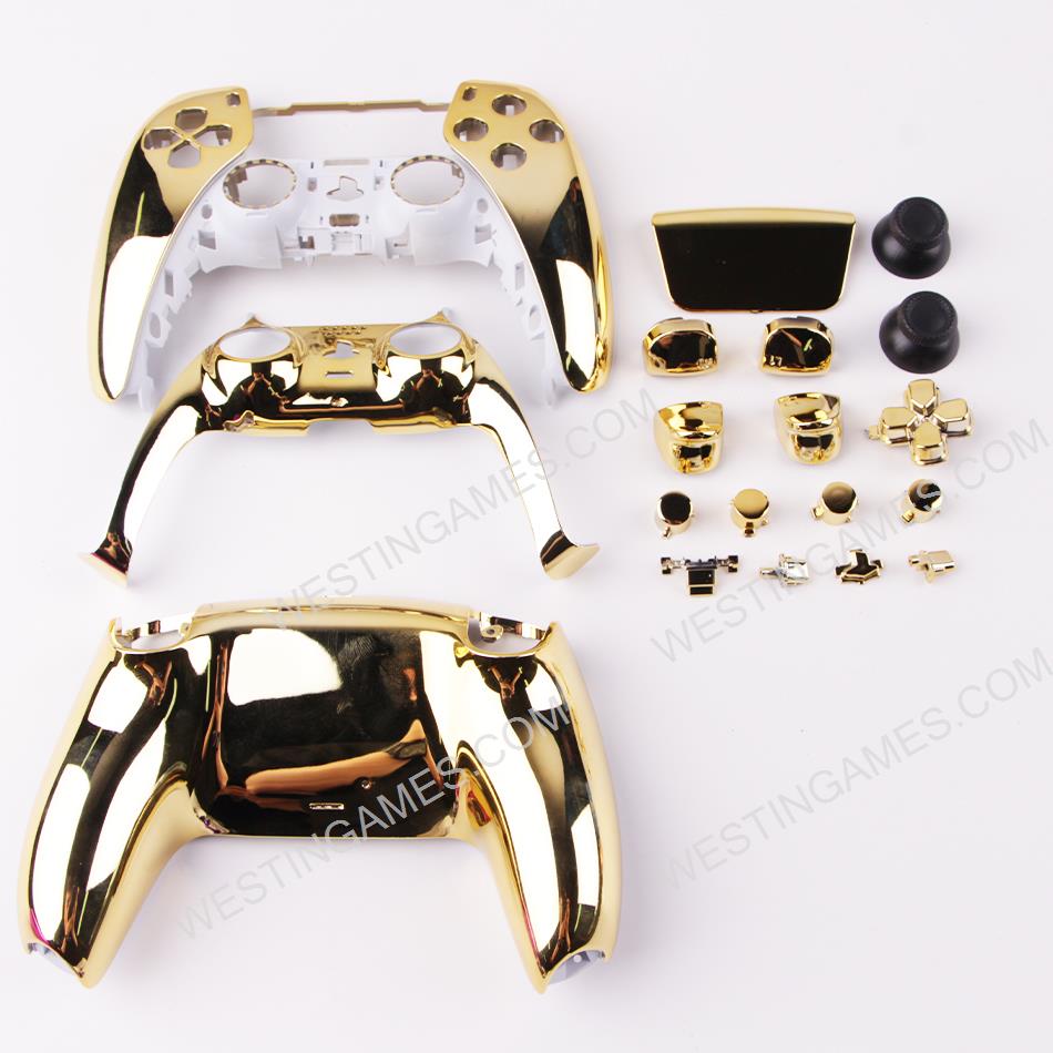 Replacement Complete Mirror Chrome Housing Shell Case with Button Kit for Playstation 5 PS5 Dualsence Controller - Gold