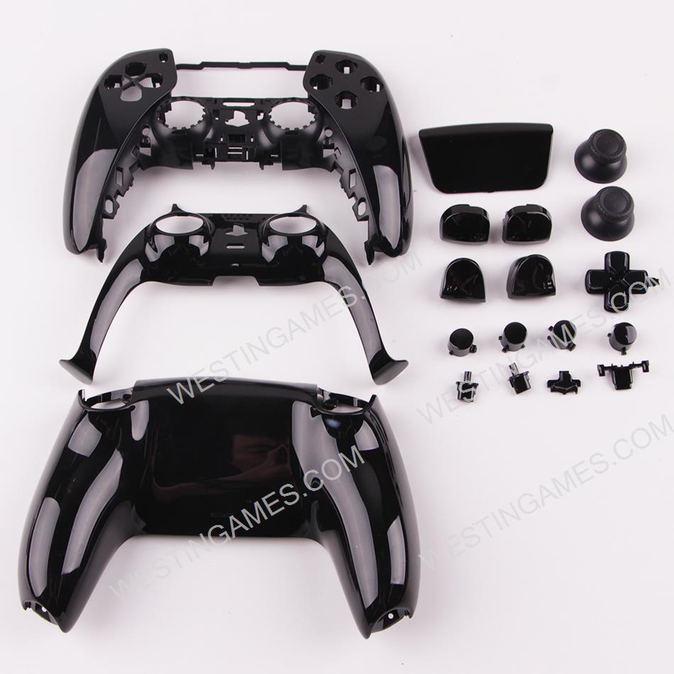 Replacement Complete Mirror Chrome Housing Shell Case with Button Kit for Playstation 5 PS5 Dualsence Controller - Black