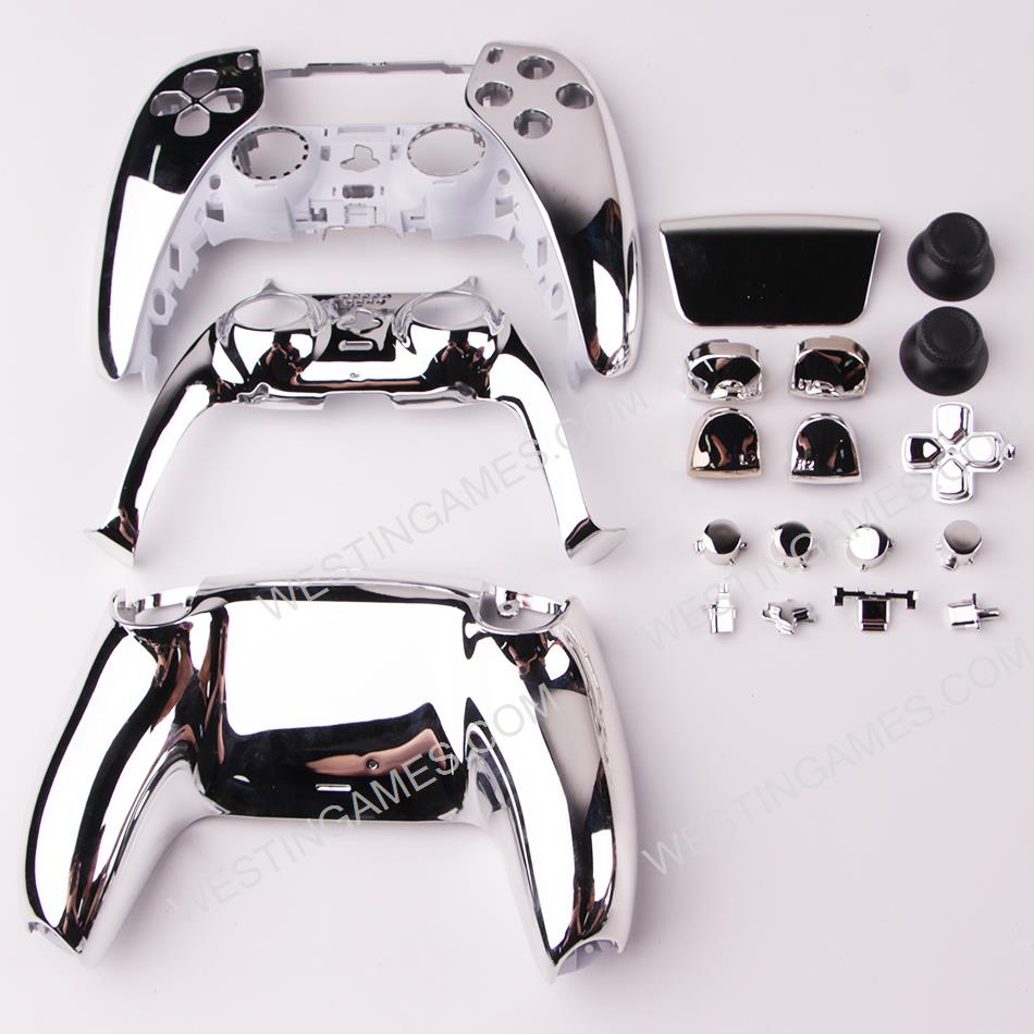 Replacement Complete Mirror Chrome Housing Shell Case with Button Kit for Playstation 5 PS5 Dualsence Controller - Silver