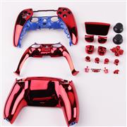Replacement Complete Mirror Chrome Housing Shell Case with Button Kit for Playstation 5 PS5 Dualsence Controller - Red