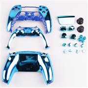 Replacement Complete Mirror Chrome Housing Shell Case with Button Kit for Playstation 5 PS5 Dualsence Controller - Blue