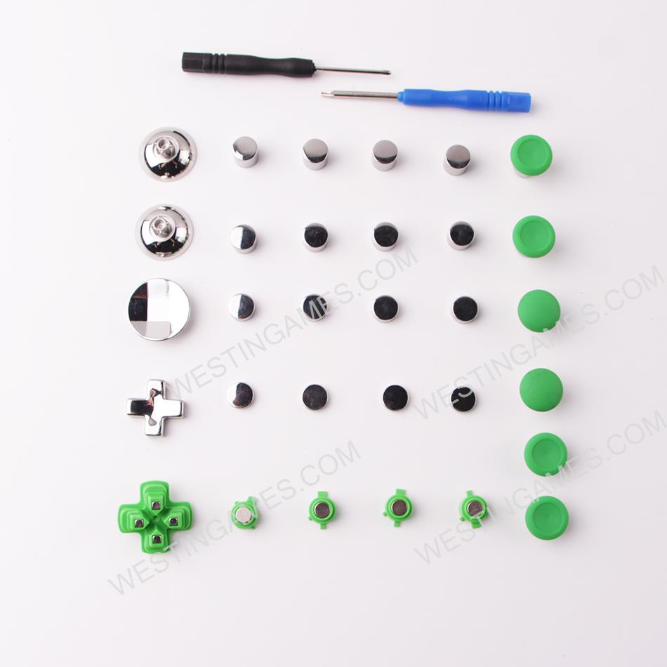 31Pcs Metal Swap Thumsticks Grip D-Pad and ABXY Button Set for all PS4 Controller - Green