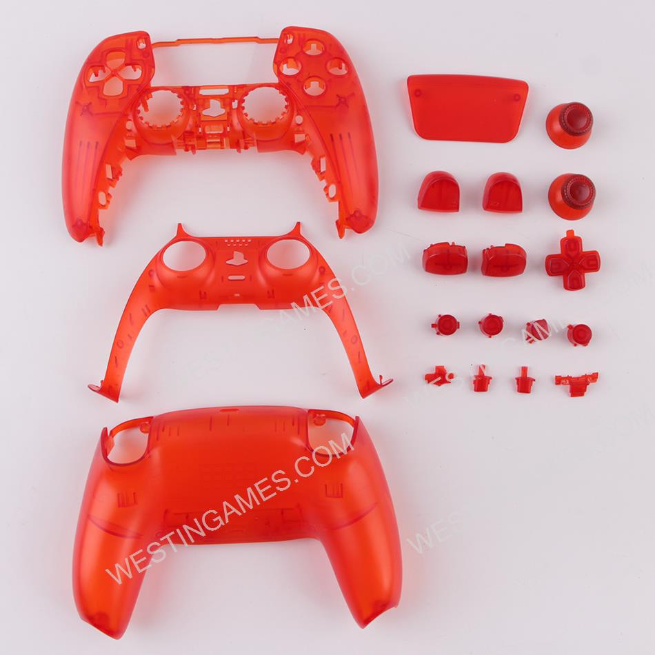 Replacement Complete Housing Shell Case with Button Kit for Playstation 5 PS5 Dualsence Controller - Clear Red