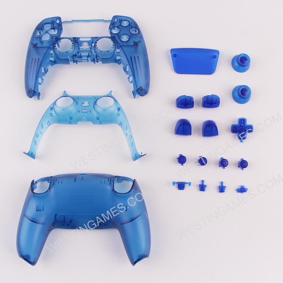 Replacement Complete Housing Shell Case with Button Kit for Playstation 5 PS5 Dualsence Controller - Clear Blue
