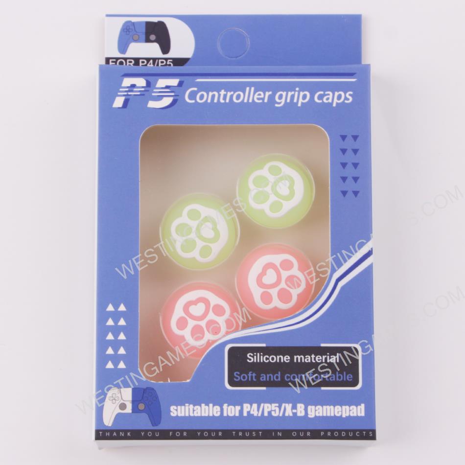 New 4in1 Night Light Cat Paw Thumb Grips Analog Caps Silicone Rubber For PS5 Green Pink