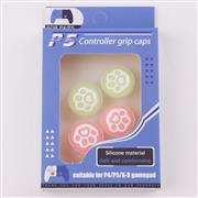 New 4in1 Night Light Cat Paw Thumb Grips Analog Caps Silicone Rubber For PS5 Green Pink