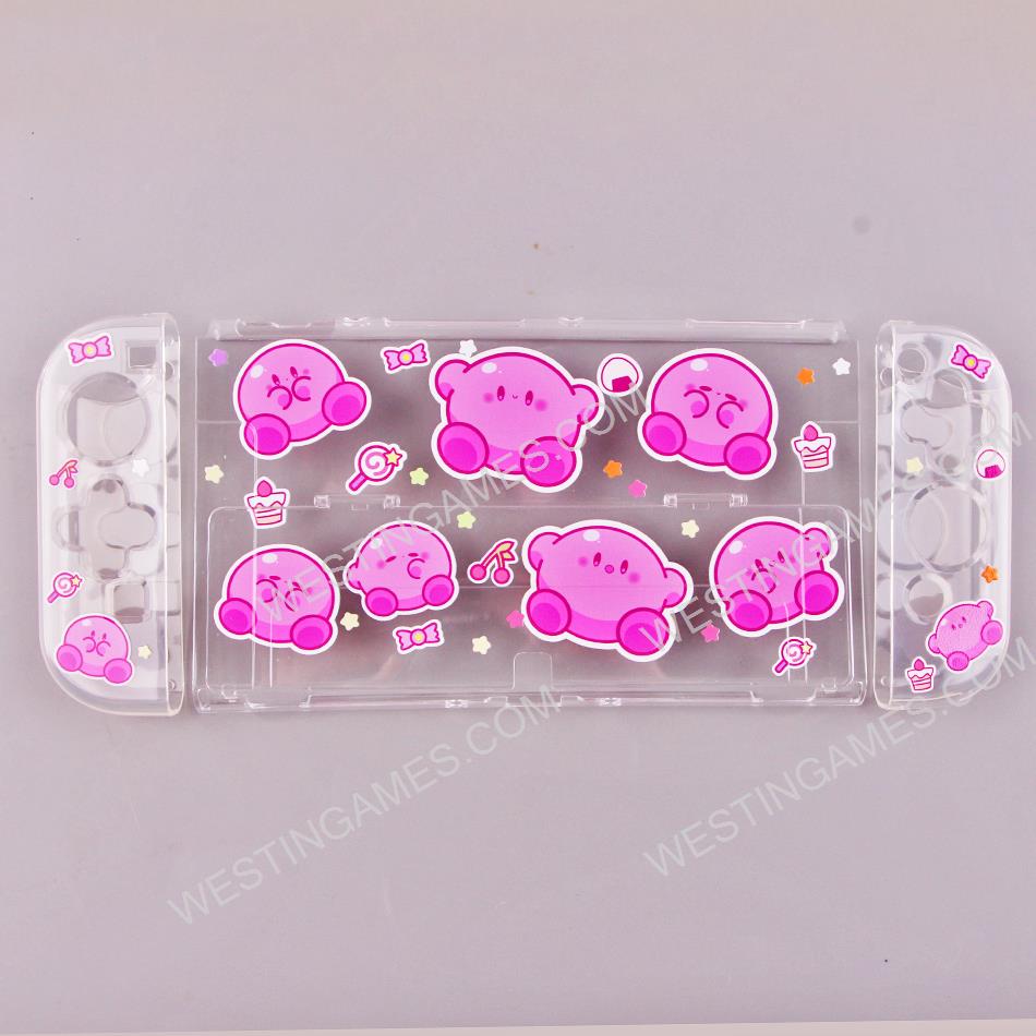 Soft Clear TPU+PC Grip Case and Ergonomic Shock-Absorption Flip Cover for Switch OLED - Pink Kirby