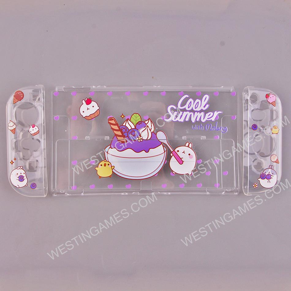 Soft Clear TPU+PC Grip Case and Ergonomic Shock-Absorption Flip Cover for Switch OLED - Blueberry Ice Cream