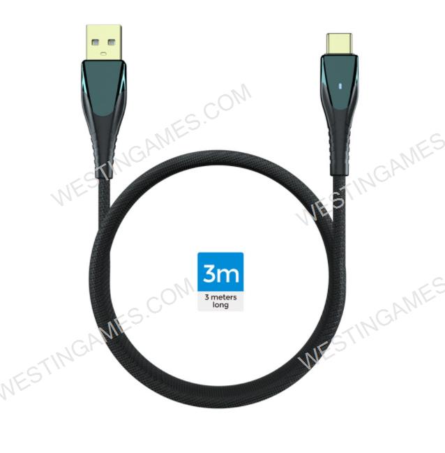 3M USB Charging Cable with LED Light For PS5 Wireless Controller Switch and XBOX Series x