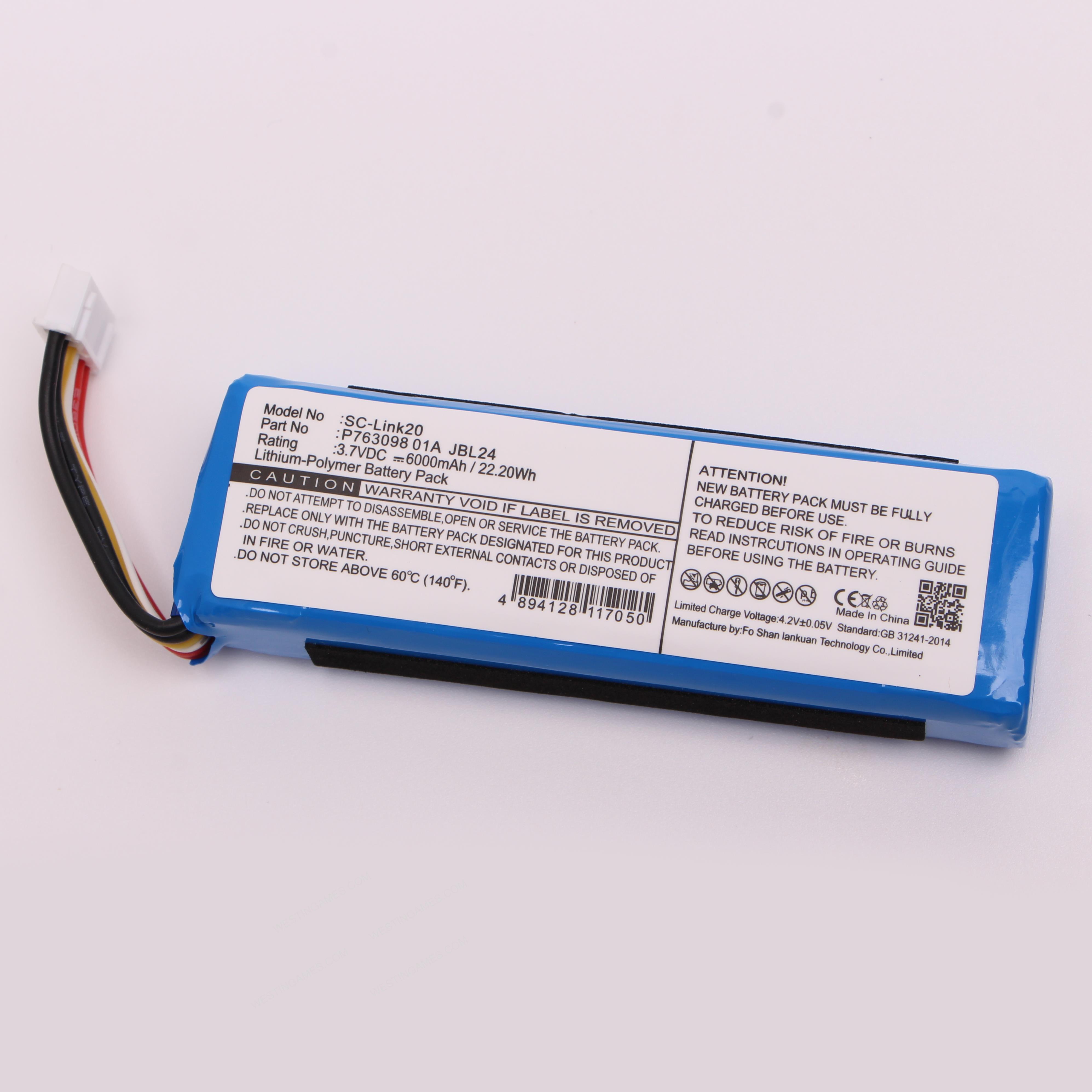 3.7V 6000mah P763098 01 Battery Replacement for JBL link20 Bluetooth Speaker