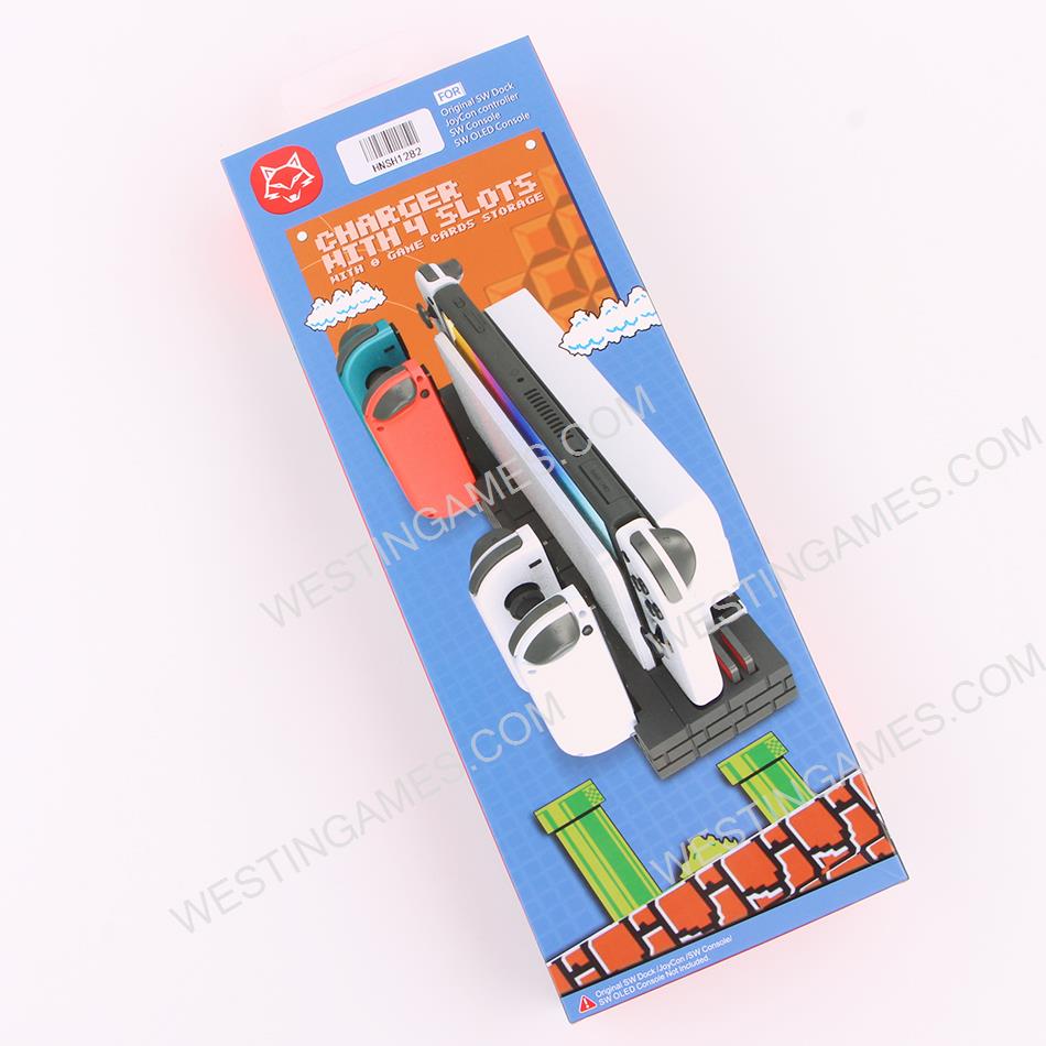 Charger Charging Dock Stand Station Holder Mario Desige for Switch and oled Joy-Con Game Console White