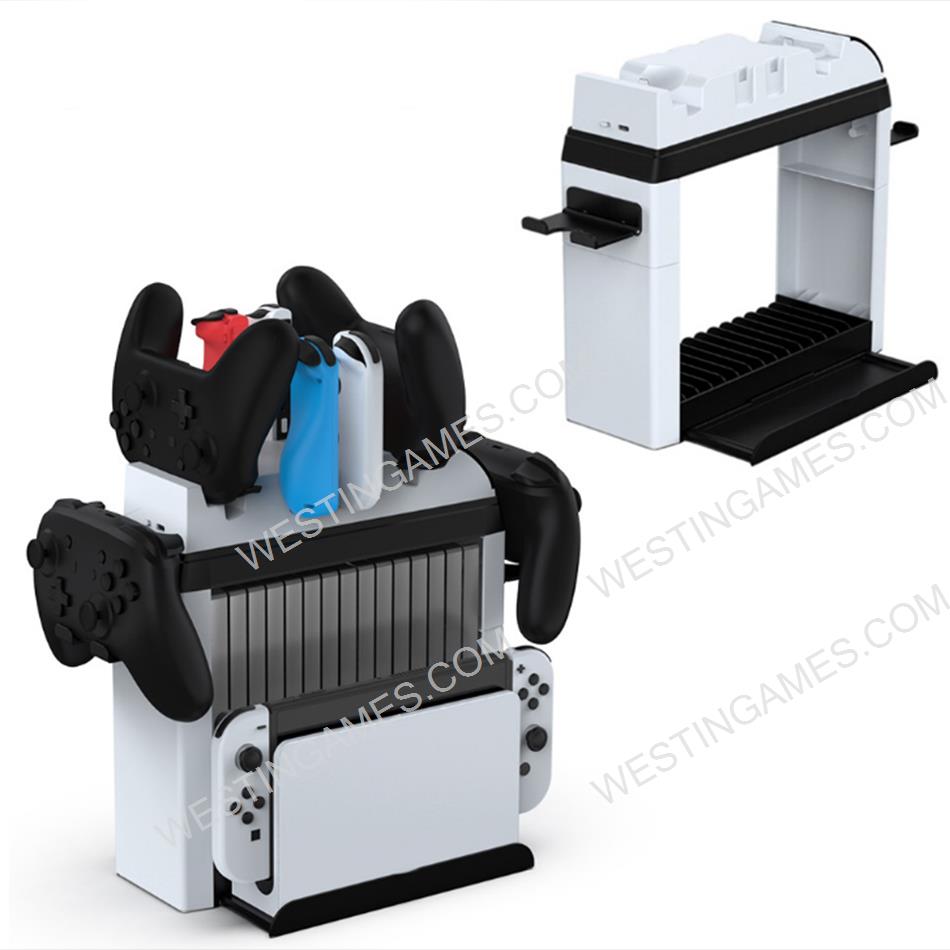 Multi-function 6 in 1 Storage Disc Rack NS left and right Game Handle Rharging Base TNS-2113 For Nintendo Switch OLED