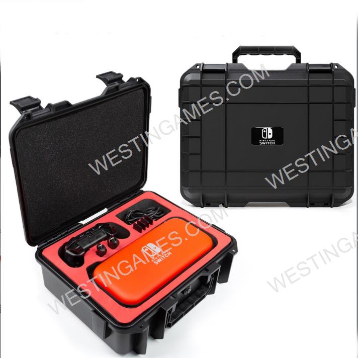 Professional Deluxe Waterproof Case Soft Lining Hard Carrying Case for Nintendo Switch and OLED Console Pro Controller & Accessories (Red inside)