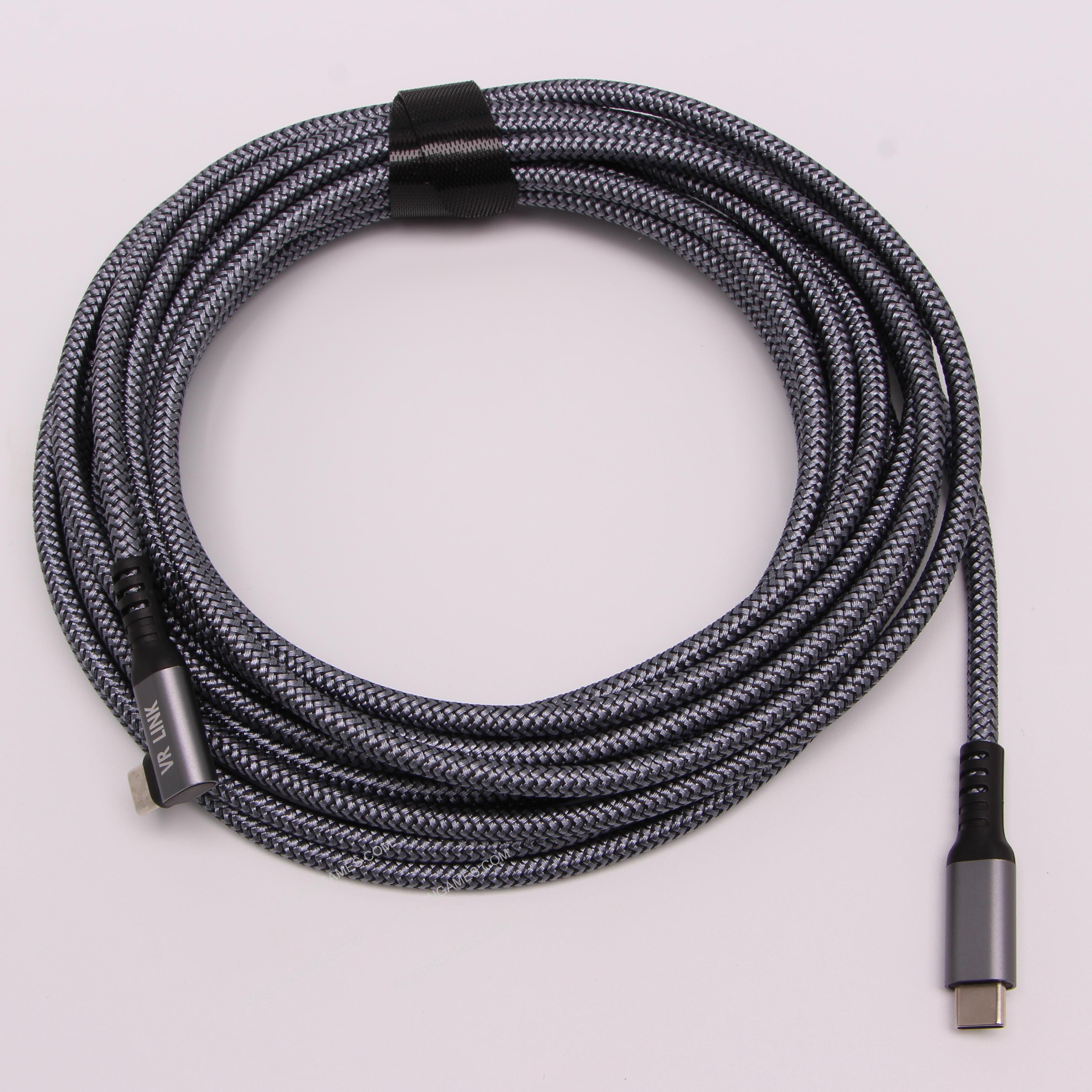 Link Cable 16FT 3.0 Type-C to C Nylon Braided PC Connect Power Data Extension Charging Cord Virtual Reality Gaming Accessories for Oculus Quest 2 - Grey