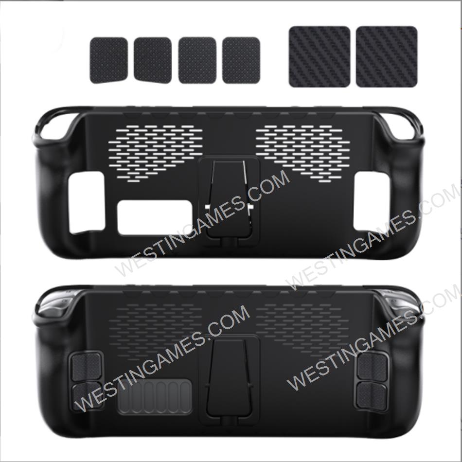 Premium Protective Soft TPU Grip Case with Kickstand and Sticker for Steam Deck Black 02