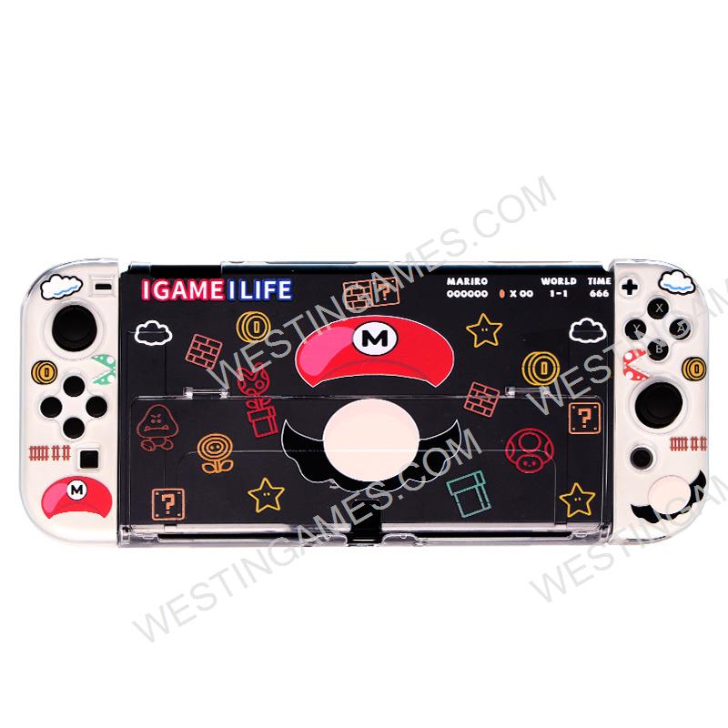 Soft Clear tpu+PC Grip Case and Ergonomic Shock-Absorption Flip Cover for switch OLED - Mario