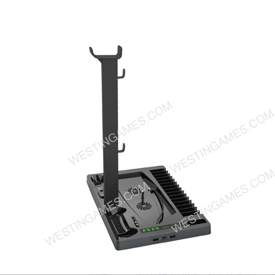 Multifunctional Cooling Stand with Cooler Discs Slot and Dual Controller Charging Dock Headphone Stand for PS5 Black