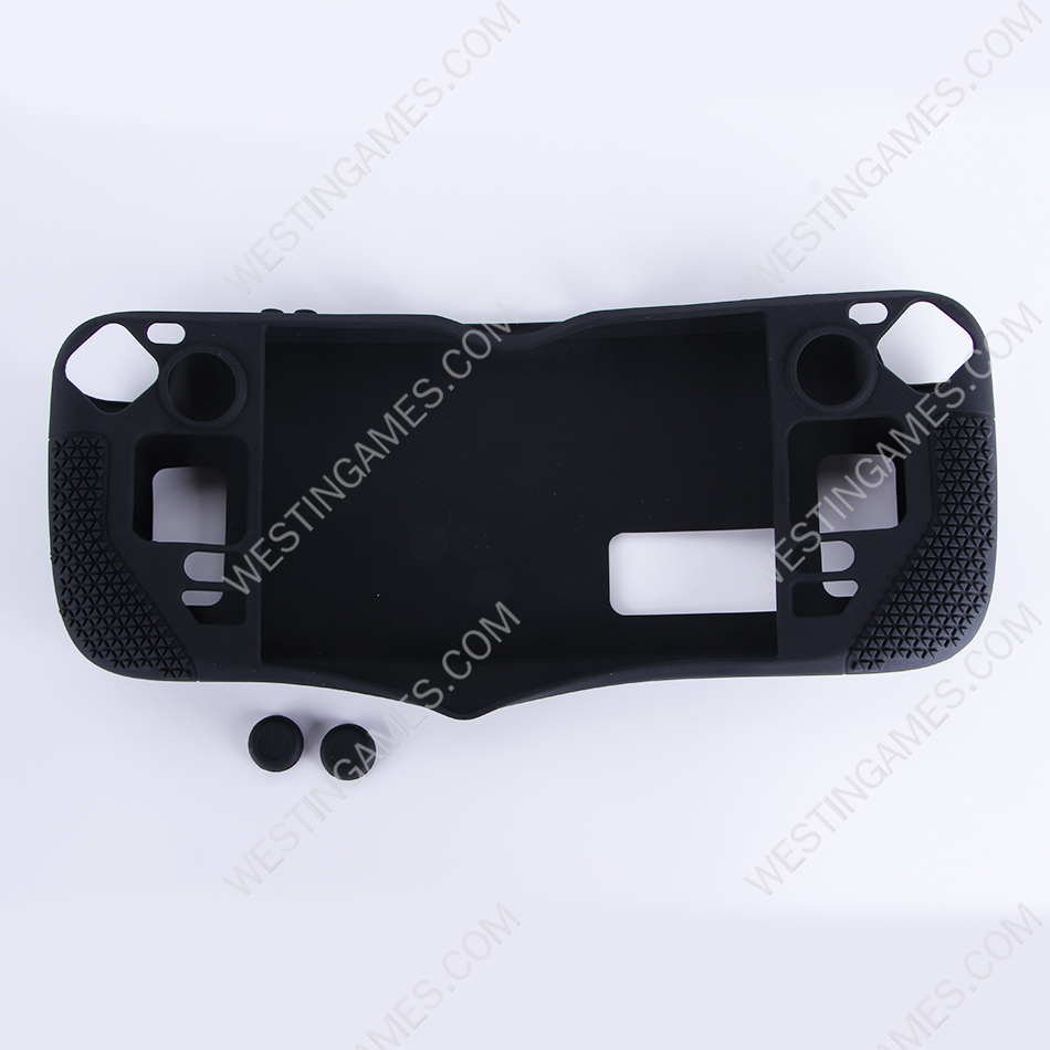 Game Console Case Soft Silicone Protective Cover Anti-Scratch Shockproof with Analog Grip for Steam Deck - Black